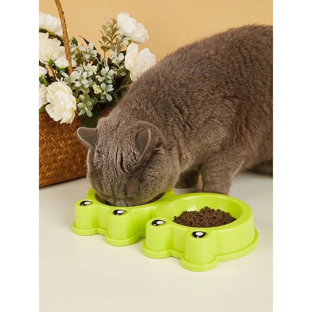 Trade Shop - Ciotola Con Design Rana Per Cane Gatto Animale Domestico Doppio Per Cibo Acqua -