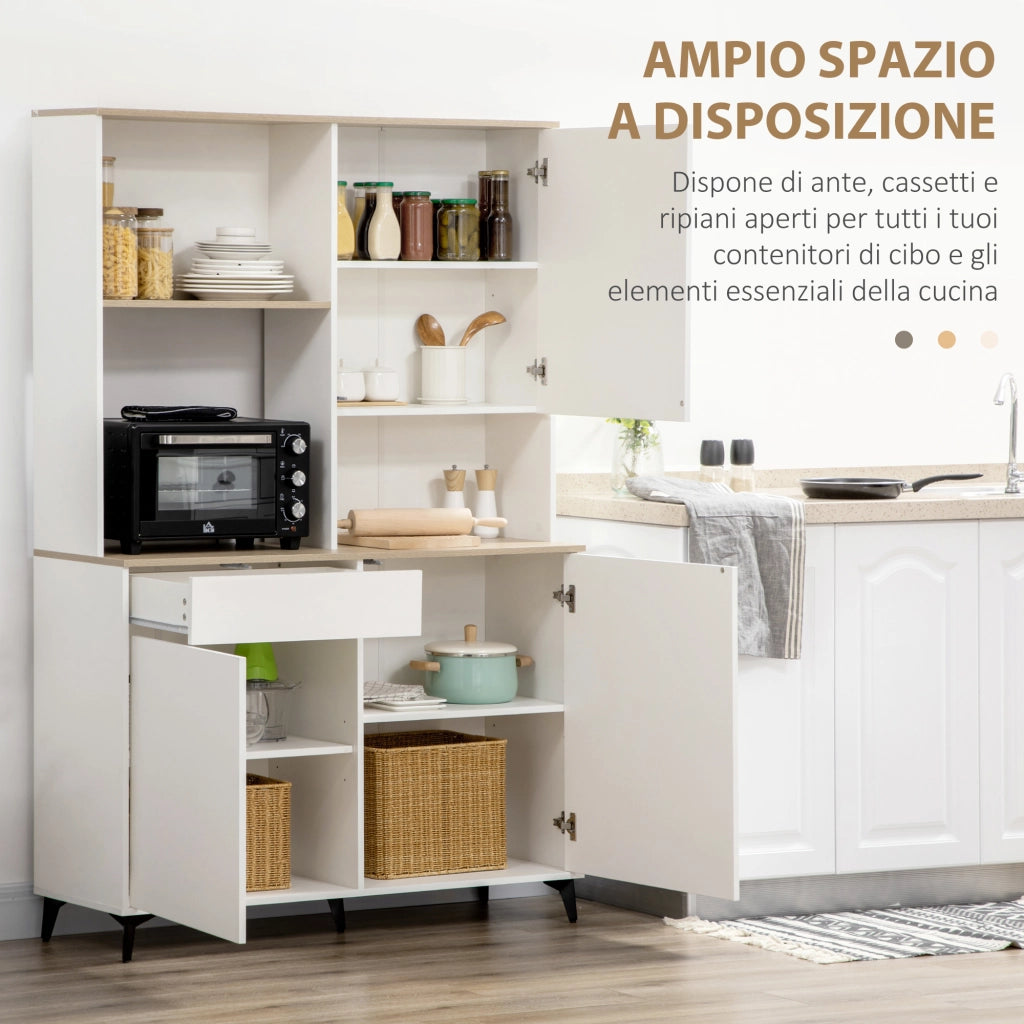 EasyComfort Dispensa Cucina in Truciolato e MDF con Ripiani Aperti, Armadietti e Cassetto, 119x41x180 cm, Bianco