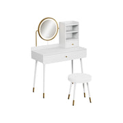 Vicco Tavolo da toeletta Bianco 90 cm con specchio LED e sgabello