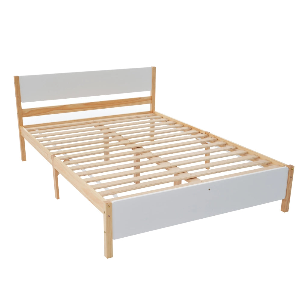 LETTO Matrimoniale 140x200 cm Bianco e Naturale in legno e MDF