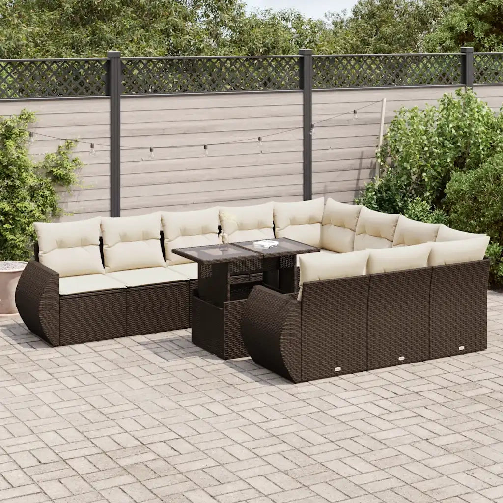 Set Divani da Giardino 11 pz con Cuscini Polyrattan Marrone 3326714