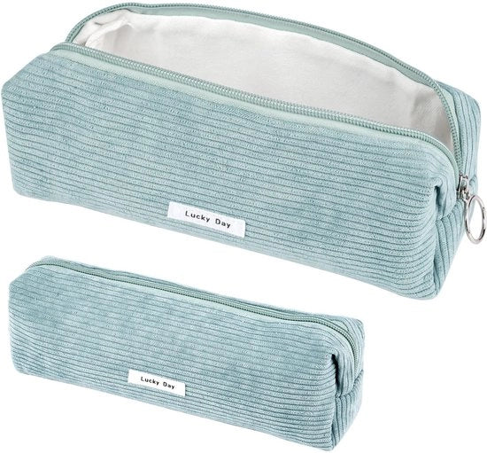 Etui in stoffa corduroy, etui per ragazze, etui per adolescenti, etui per scuola e ufficio (blu)
