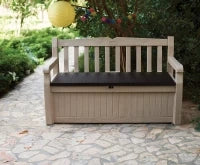 Panchina Contenitore da Giardino Eden, 265L, Effetto Legno, Beige/Marrone, 140x60x84H cm