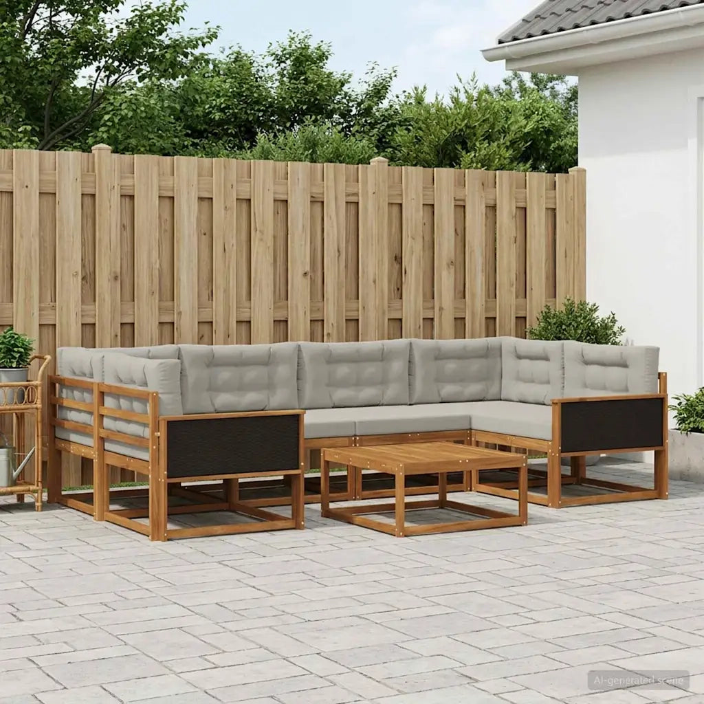 Set di divani da esterno 7 pcs Naturale e Grigio chiaro 3382374