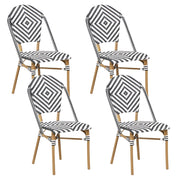 Set di 4 Sedie in Rattan Naturale e struttura in Alluminio con Trama Bianco e Nero
