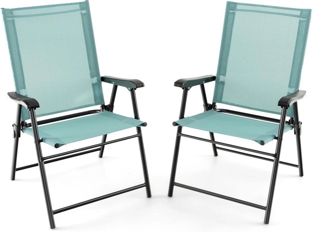 Set di 2 sedie pieghevoli da balcone, portatili, da giardino con schienale, per terrazze, resistenti alle intemperie, pieghevoli, per giardino, balcone, terrazza (verde menta)