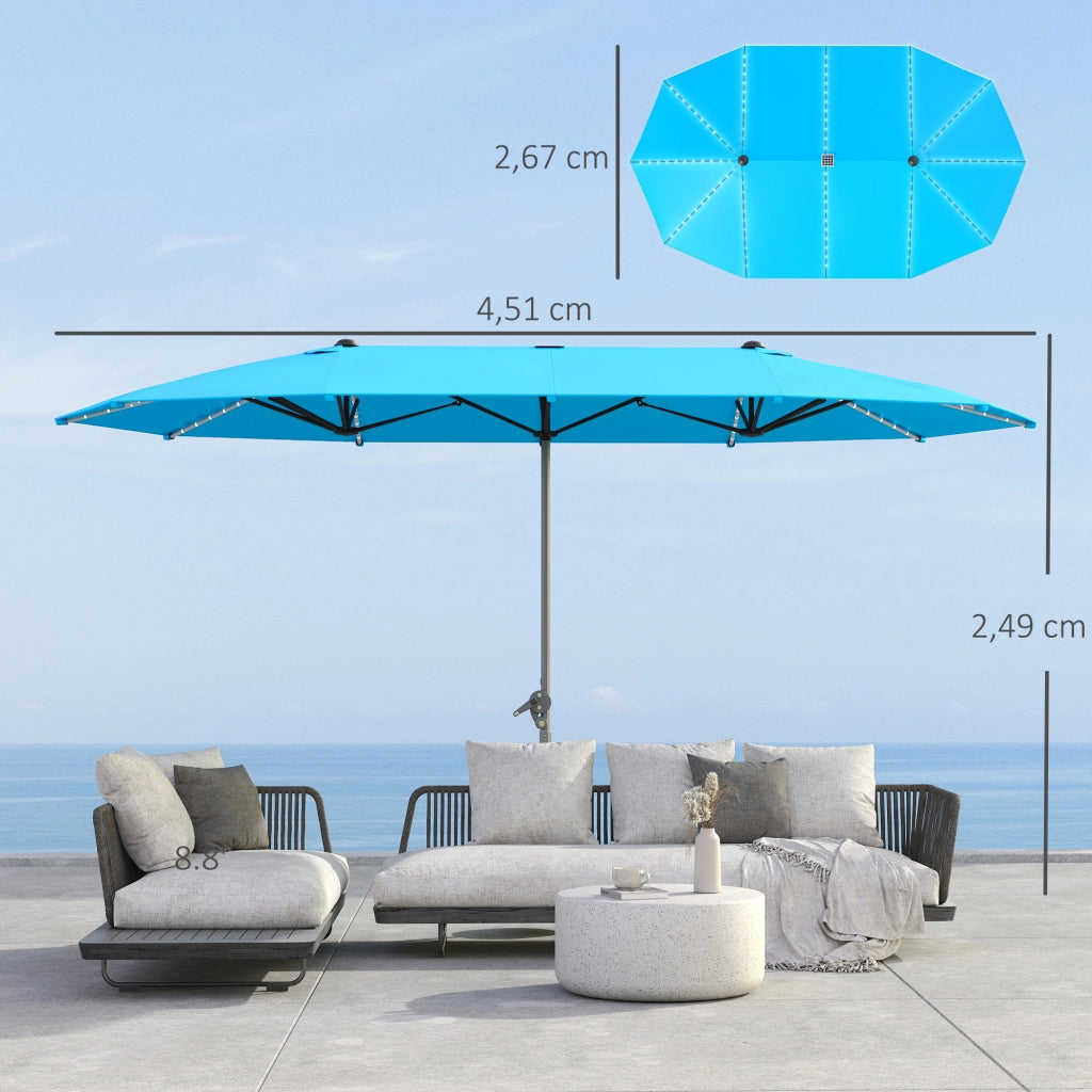 Ombrellone doppio con luci solari ¨C zephmum ¨C Blu, Poliestere, Alluminio