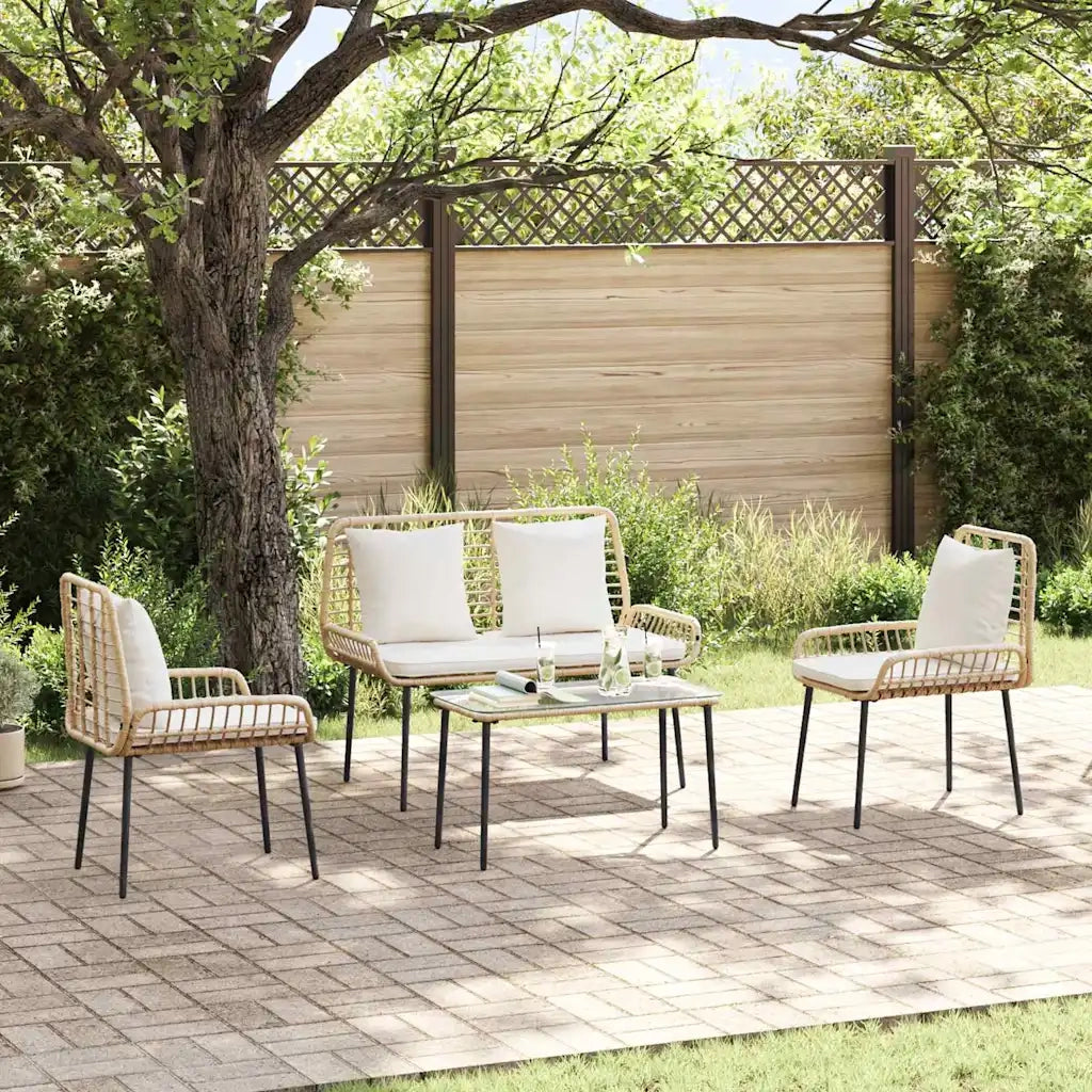 Set da Pranzo per Giardino 3 pcs Marrone e Crema polyrattan 42010361