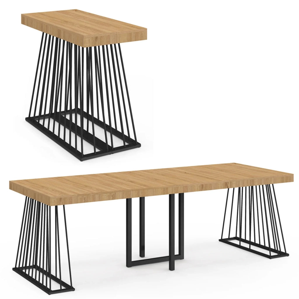 IDMarket - Consolle allungabile YUNA, 10 posti, 235 cm, con piano in legno e gamba in filo metallico nero