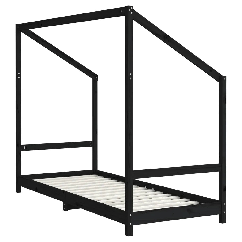 Giroletto per Bambini | Letto Infantile | Lettino Nero 80x200 cm in Legno Massello di Pino