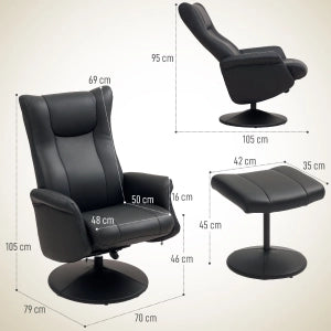 POLTRONA RELAX GIREVOLE CON POGGIAPEDE 70x79x105 cm Nera