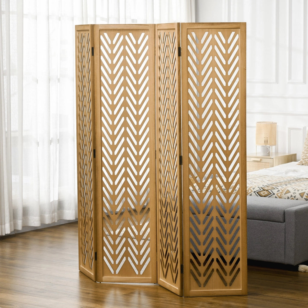 Paravento separatore legno naturale 4 pannelli ¨C Xylo ¨C 160x170 cm