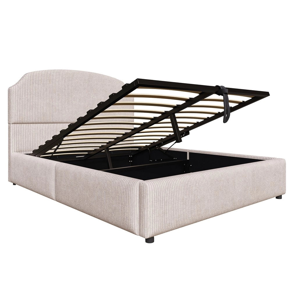 Letto Contenitore Imbottito 140x200 ¨C MINIMAL ¨C Tessuto a Righe, Testiera, Idraulico