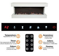 Camino Elettrico da Parete o Incasso Alaro Plus 127x18x52 cm Effetto Fiamma Telecomando in MDF Bianco