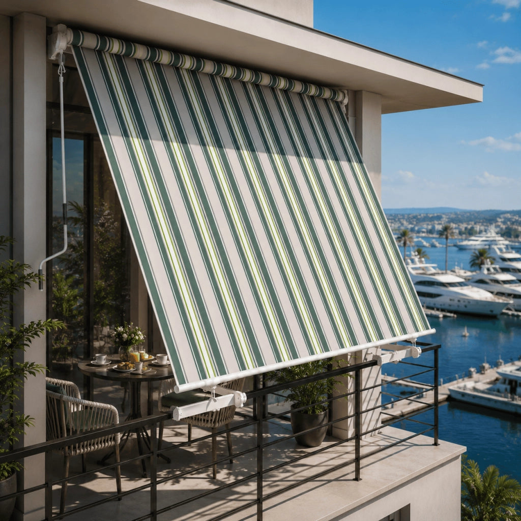 Tenda Parasole Con Manovella Struttura In Alluminio E Rivestimento In Poliestere 280G Protezione Dai Raggi Solari Privacy Per Balcone Terrazza Veranda E Esterni 295x250x50 Cm Verde E Beige