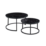 Tavolino basso nidificato MANHATTAN – Effetto marmo nero e metallo – Design chic