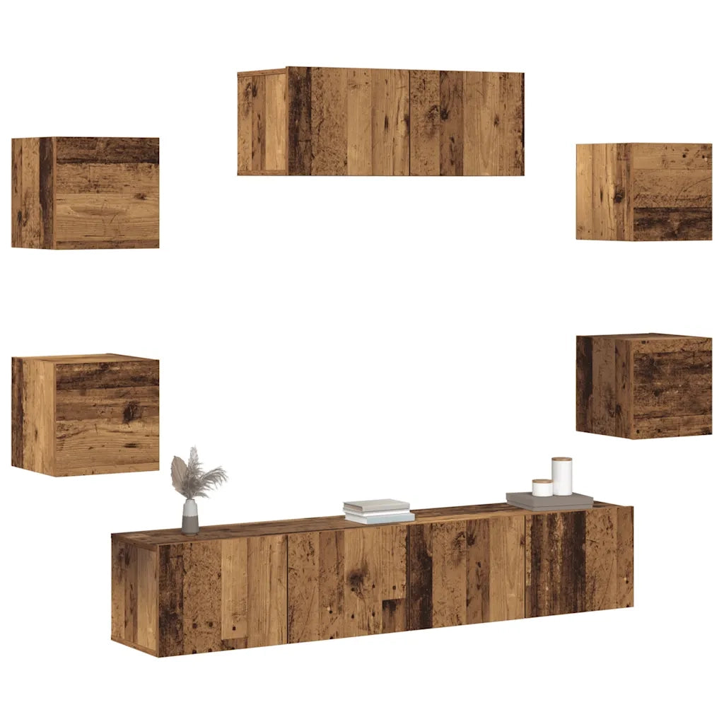 Set Mobile TV 5 pz Montato a Parete Legno Antico 3329207
