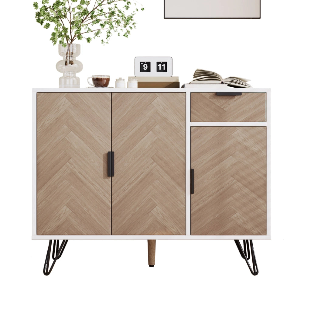 Credenza 90x30x71，5 cm bianca effetto legno con ripiani regolabili
