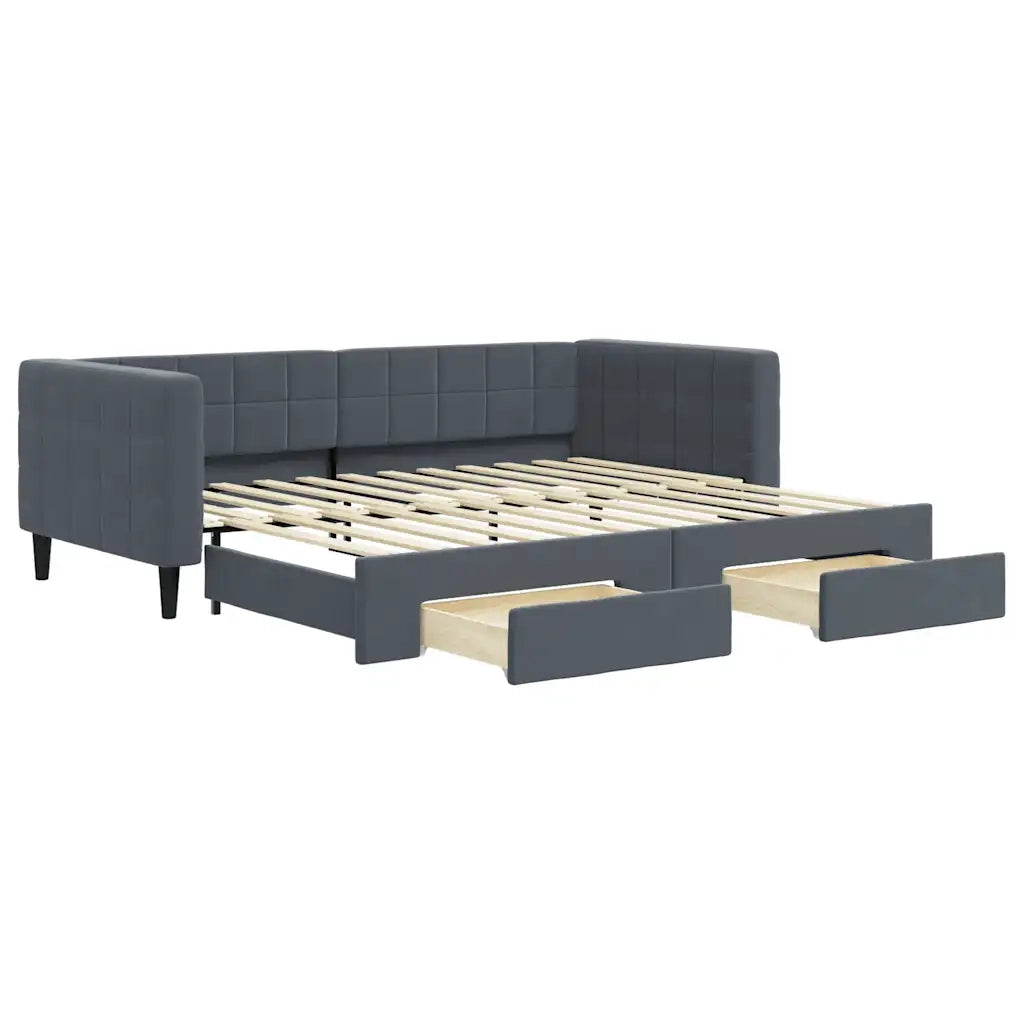 Divano Letto Estraibile Cassetti-Sofa Letto-Daybed Grigio Scuro 90x200cm Velluto 580993