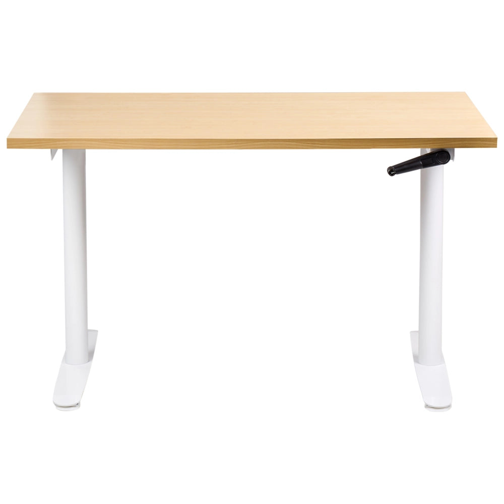 Scrivania regolabile manualmente bianco e marrone chiaro 180 x 60 cm Struttura in acciaio verniciato a polvere