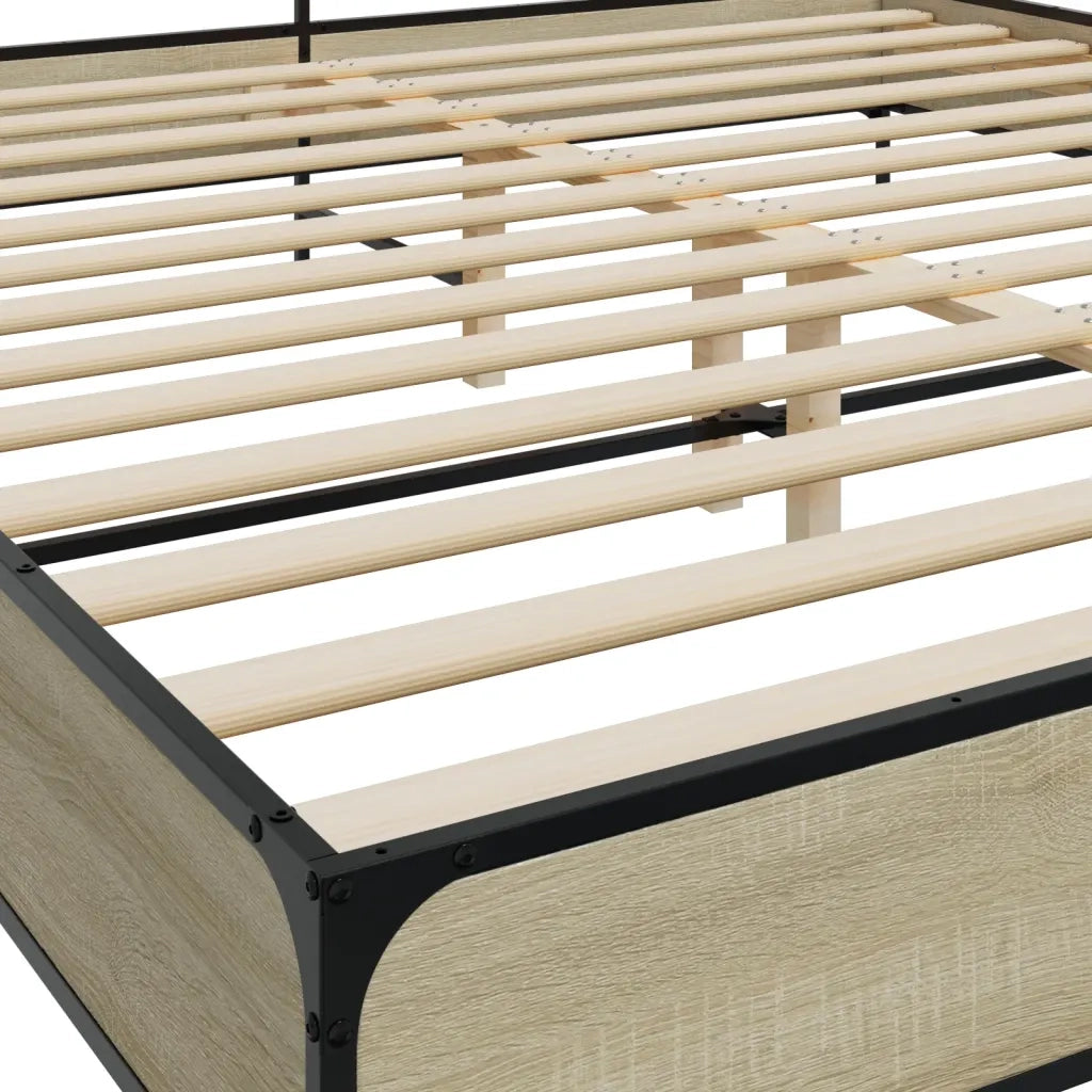Letto matrimoniale | Letto per adulti | Giroletto Rovere Sonoma 200x200 cm Legno Multistrato e Metallo