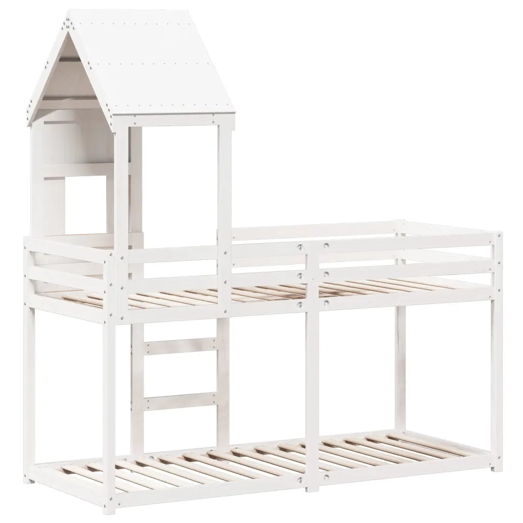 Letto a Castello con Tetto Bianco 90x200 cm in Legno di Pino 3282001