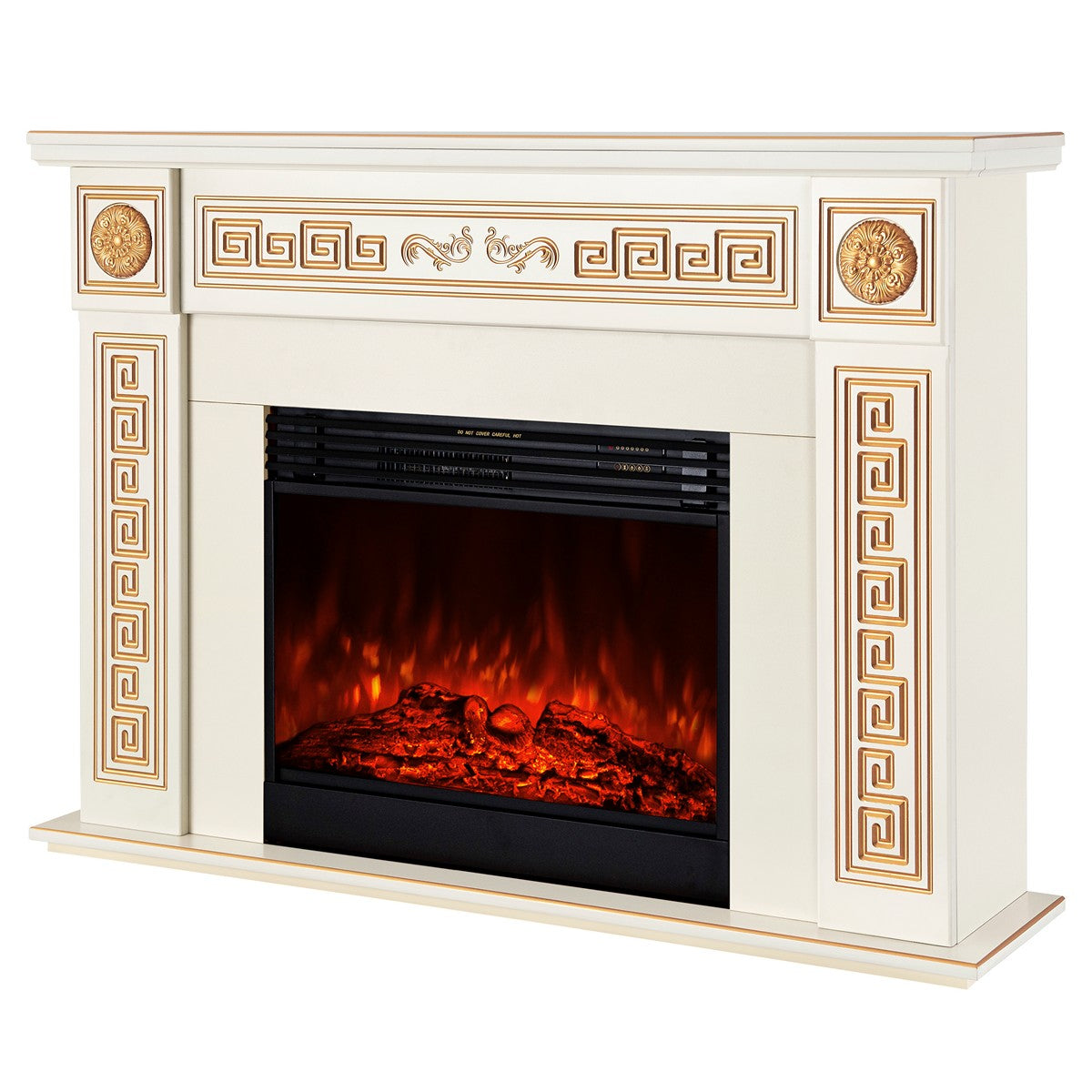 Camino Elettrico da Pavimento 101x140x33 cm Effetto Fiamma 1950W Versailles Maxi & Mirabella Avorio