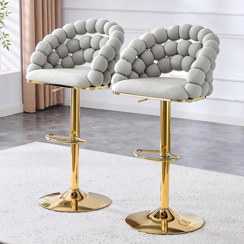 Set 2 sgabelli bar - Xylo - velluto grigio chiaro gambe dorate