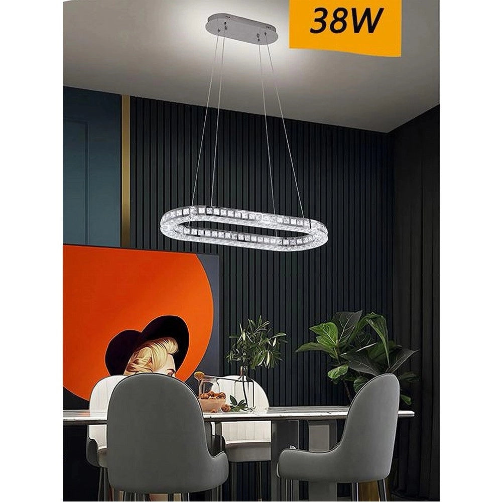 Trade Shop - Lampadario Led Soffitto 38w Sospeso 1 Ellisse In Cristallo Luce Fredda 8000k B69 -