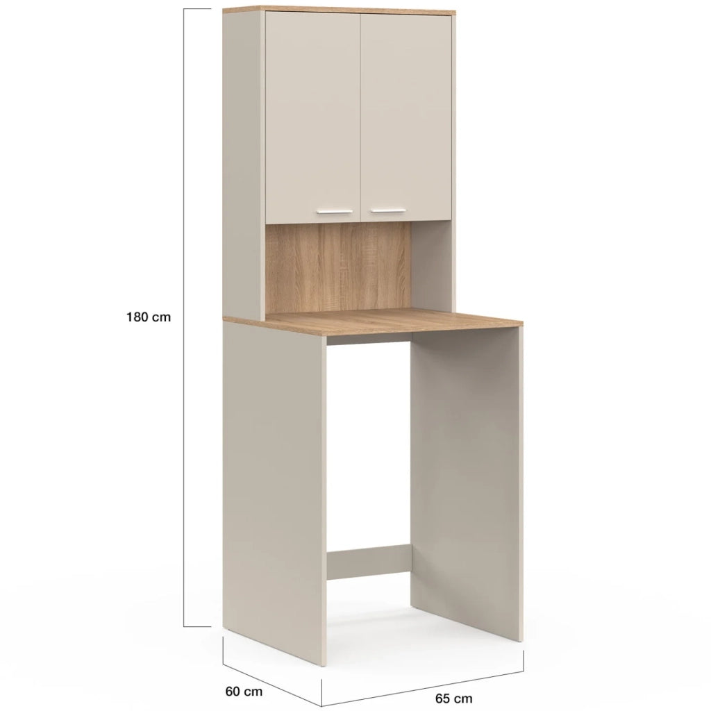 IDMarket - Piano lavatrice WALLIS con armadio in legno beige e faggio