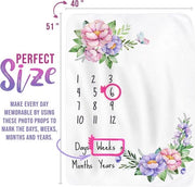 Accessori per Bambini, Copertura per Foto, Copertura per Mille Miglia Mensile per Bambini, Copertura Premium Zoppa per Fleece, Grande 129x102 (Fiori)