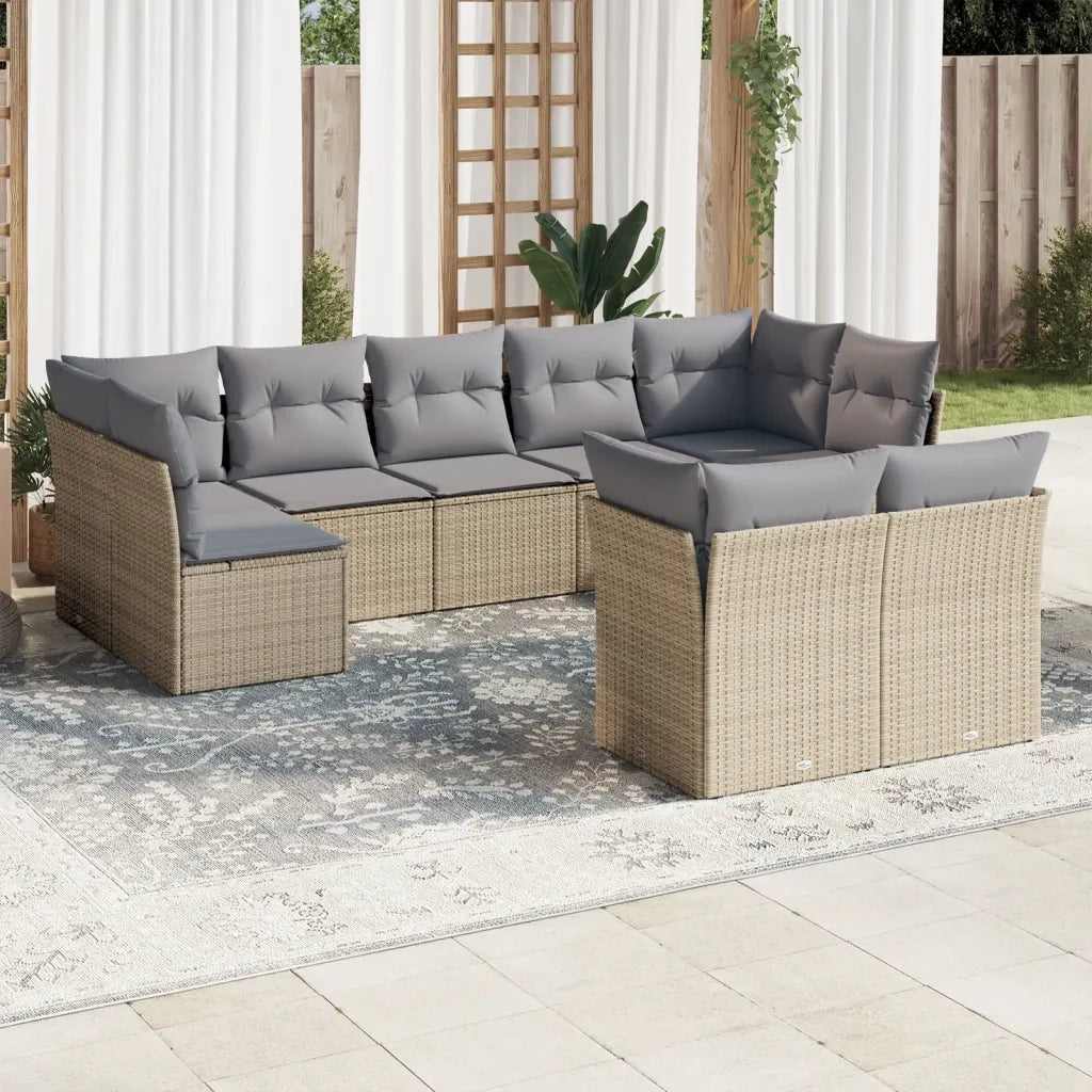 Set Divano da Giardino 9 pz con Cuscini Beige in Polyrattan 3218149