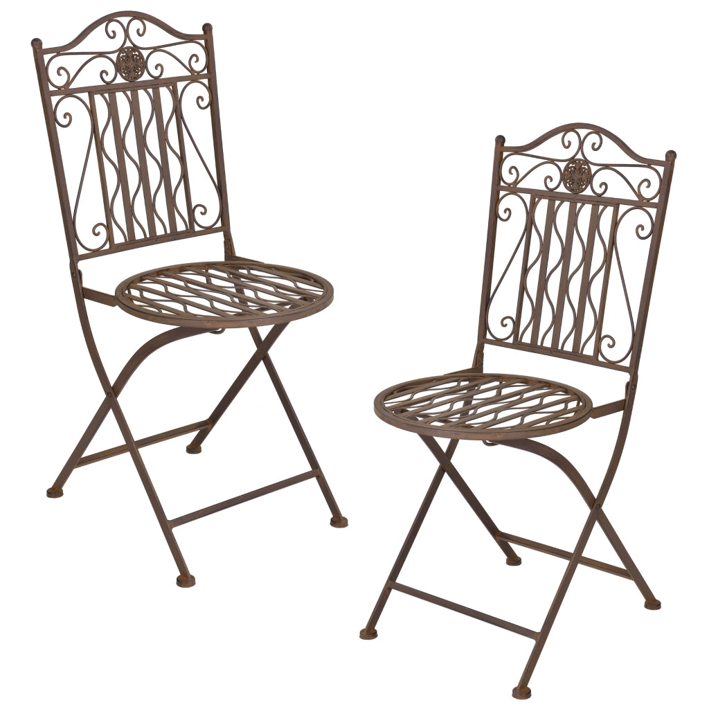 Set Bistrot Biella da Esterno con Tavolo Rotondo e 2 Sedie in Metallo Decorativo - Marrone [en.casa]