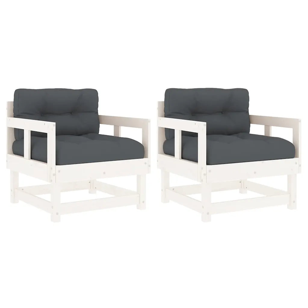 Sedia da patio-Sedie da Giardino con Cuscini 2pz Legno Massello di Pino Bianco 584915