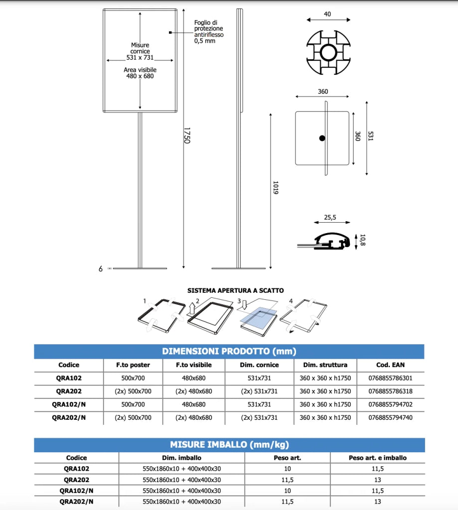 Porta Comunicazioni con cornice 50 x 70 linea Q System - Monofacciale