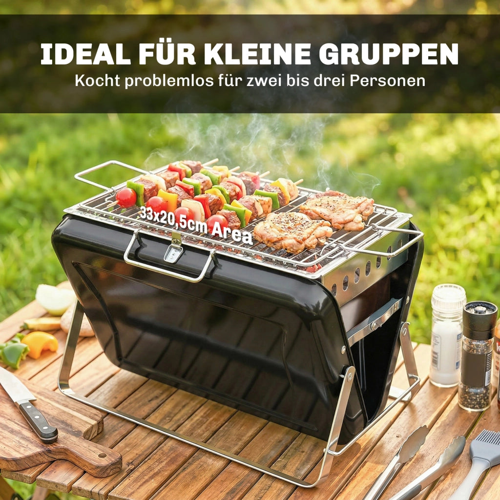 Barbecue a Carbone BBQ Smoker ¨C Xylo ¨C Acciaio Inossidabile Pieghevole Nero 40x28x25,5cm