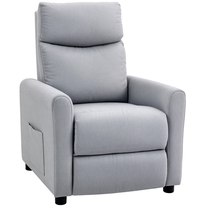 Poltrona Reclinabile 135° Max 73x86x100 cm in Tessuto Effetto Lino Schiuma Acciaio e Legno Grigio Chiaro