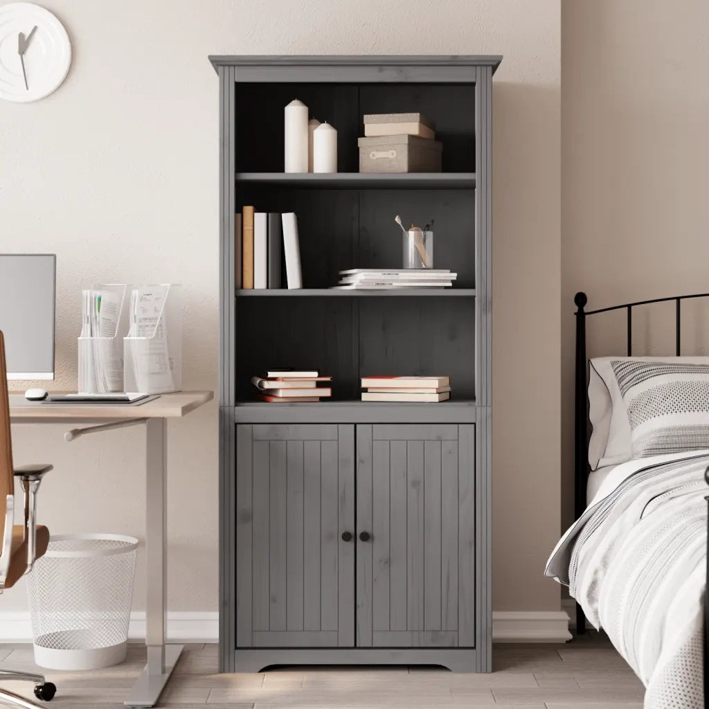 Libreria-Scaffale per Libri-Mobile di Stoccaggio BODO 82x40x173 cm in Legno Massello di Pino Grigio