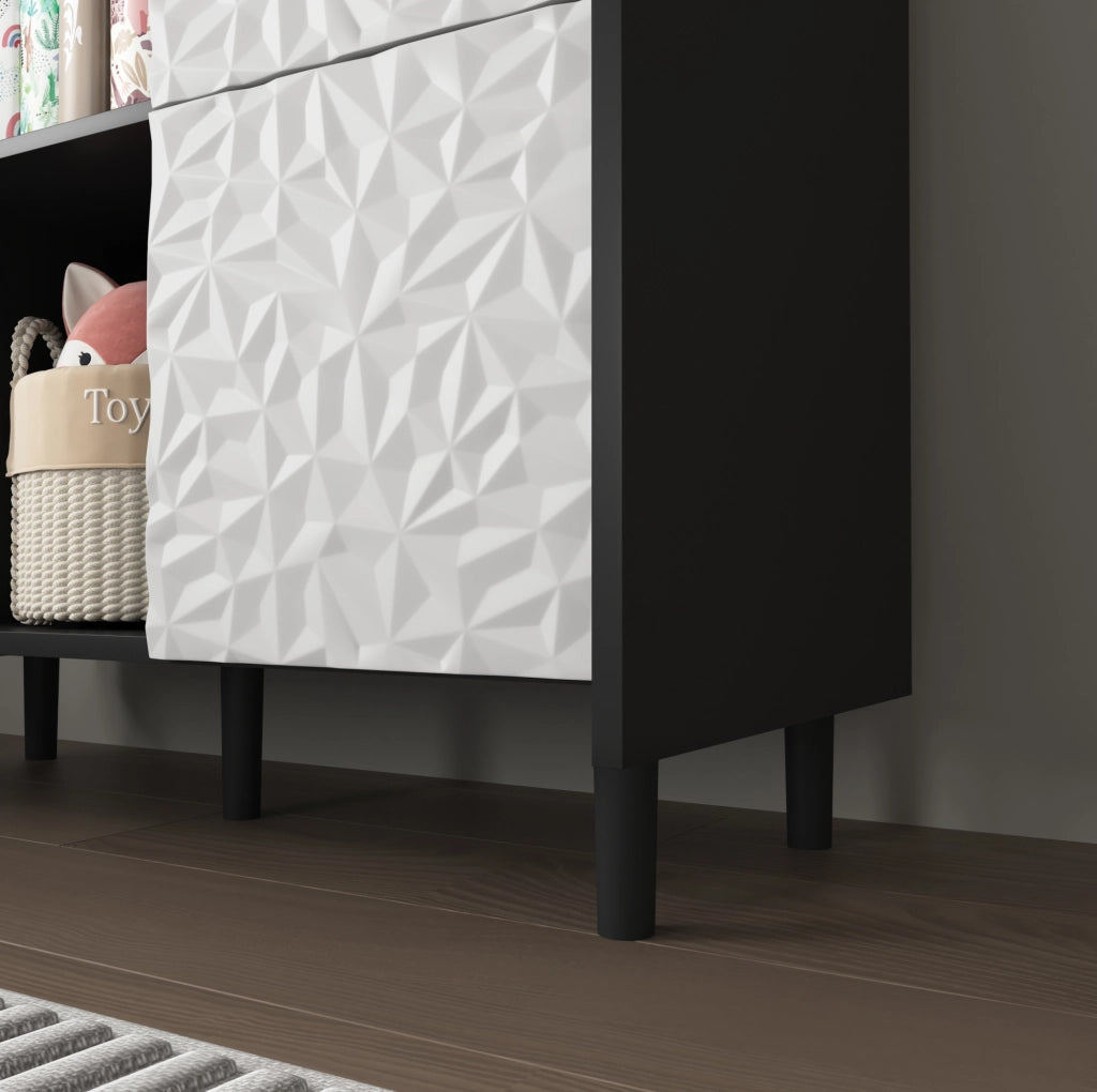 Credenza buffet con 2 cassetti e vani aperti; 90 cm; in MDF nero e blu