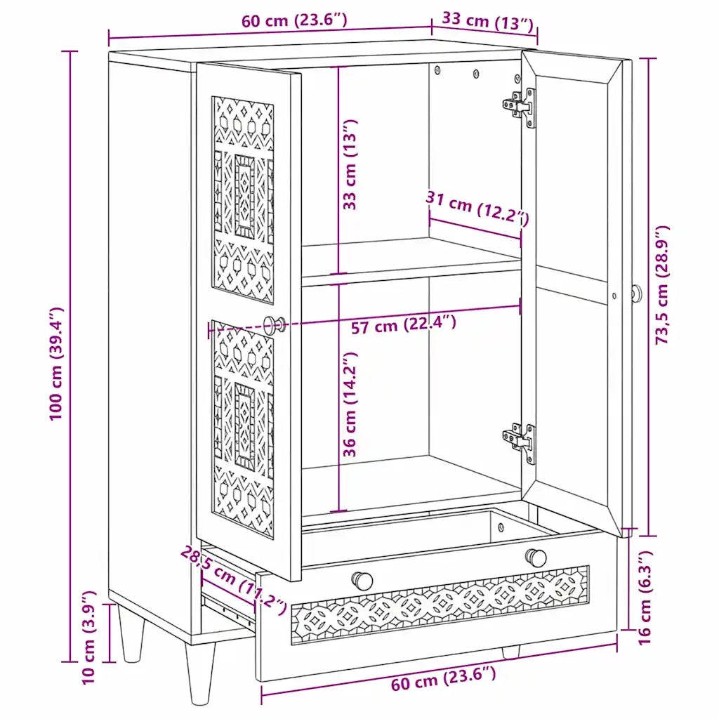 vidaXL Credenza Bianco 60 x 33 x 100 cm legno massello di mango
