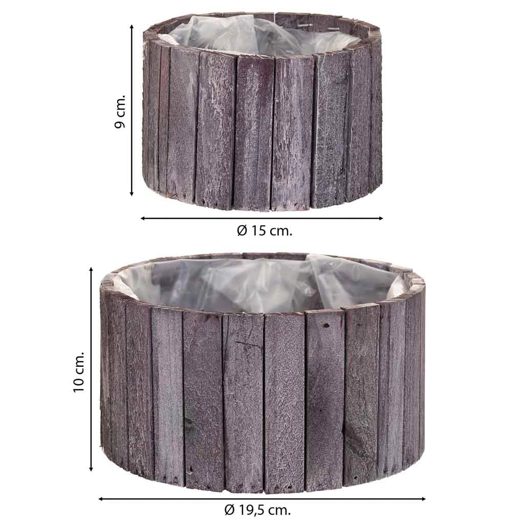 Set di 2 cestini rotondi in legno grigio