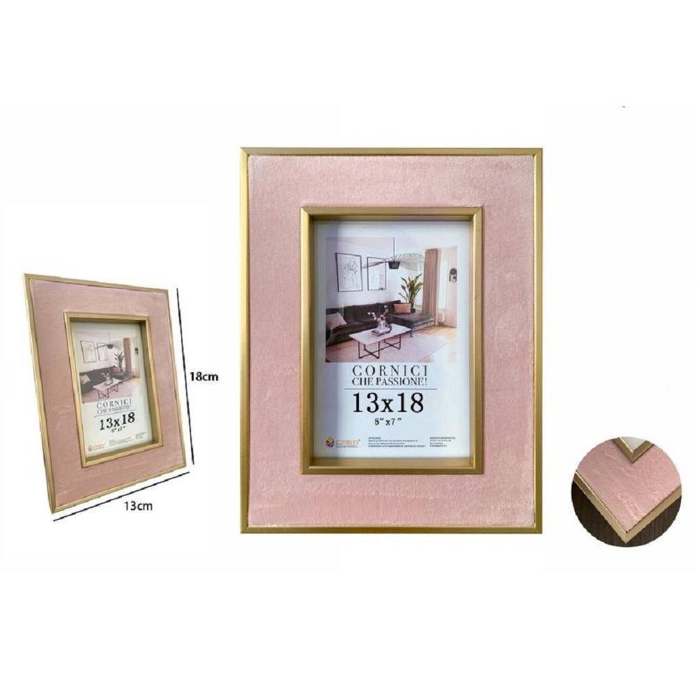 Trade Shop - Cornice Per Foto Portafoto Poster Quadri Tele 13 X 18cm Rosa Con Bordi Oro 70316 -