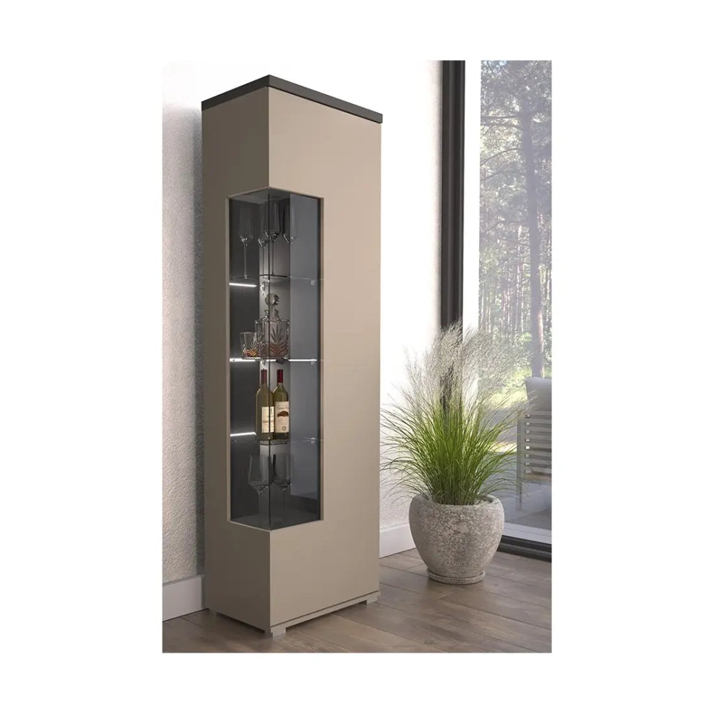 Vetrina 1 porta NESS – Finitura Congo & Antracite – LED bianco neutro – 10 nicchie design