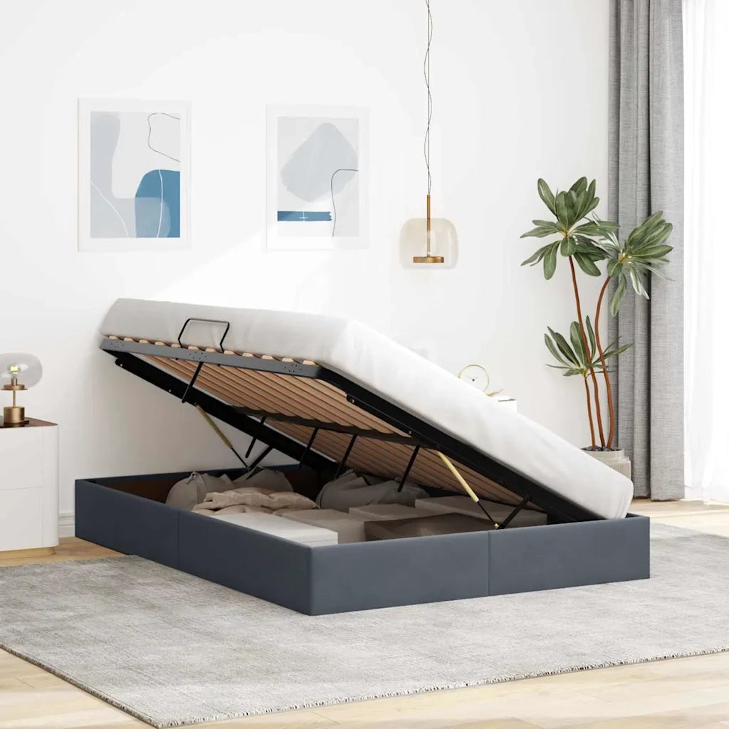 Letto con Contenitore Grigio Scuro 135 x 190 cm Velluto 3370126