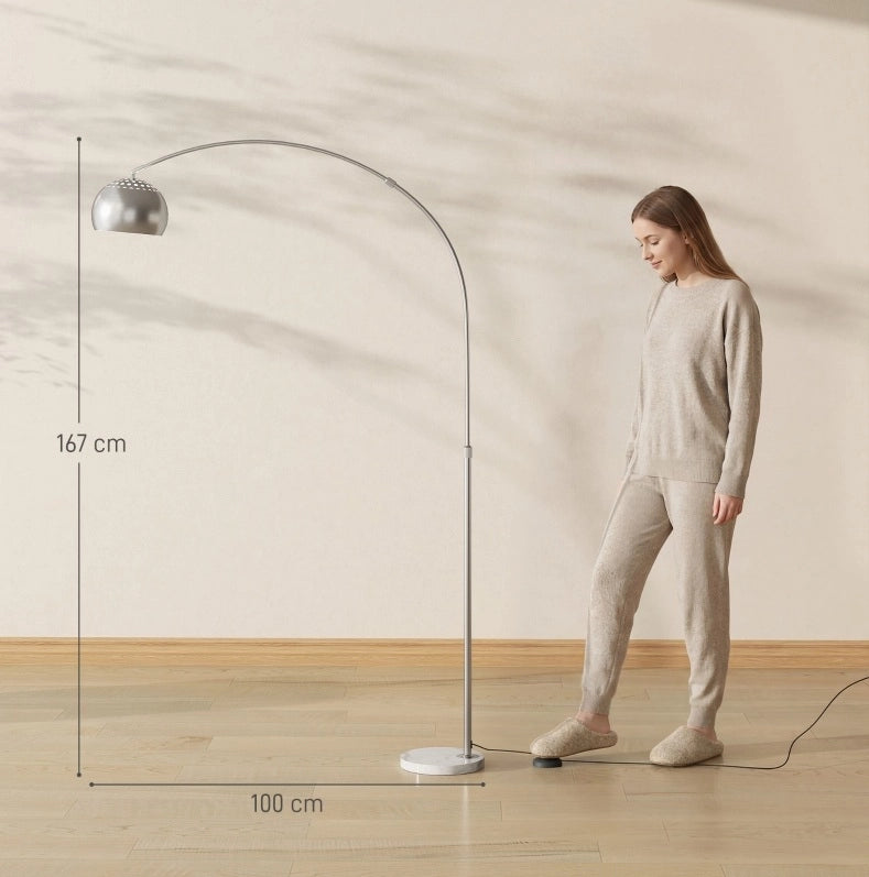Lampada da terra ad arco argento con base in marmo, 167 cm, attacco E27