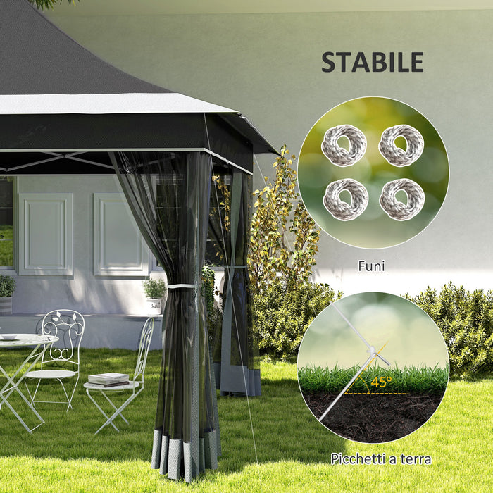 Gazebo da Giardino Pop Up 357x357x310 cm Altezza Regolabile e Zanzariere Grigio Scuro