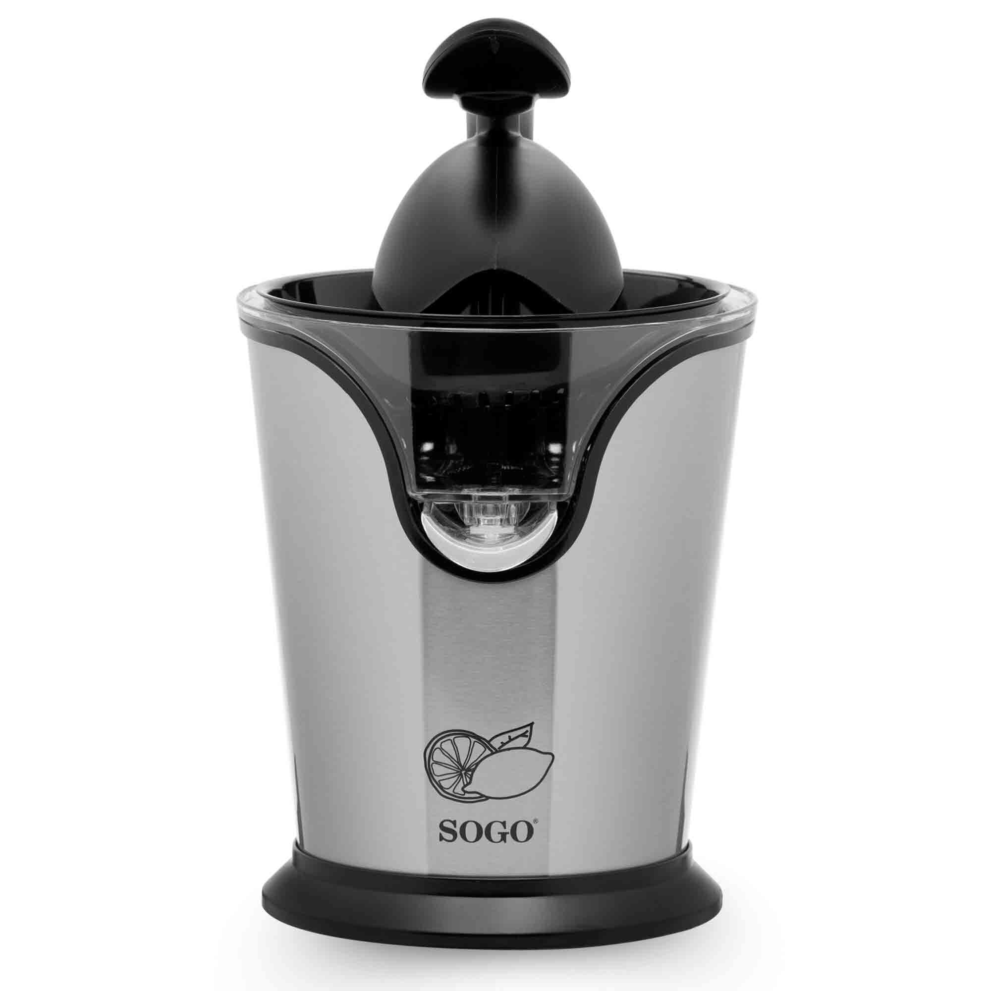 SOGO Estrazione Succo con Manico a Pressione 85W, Corpo Inox, 2 Coni, Funzione Start/Stop, Design Elegante e Silenzioso