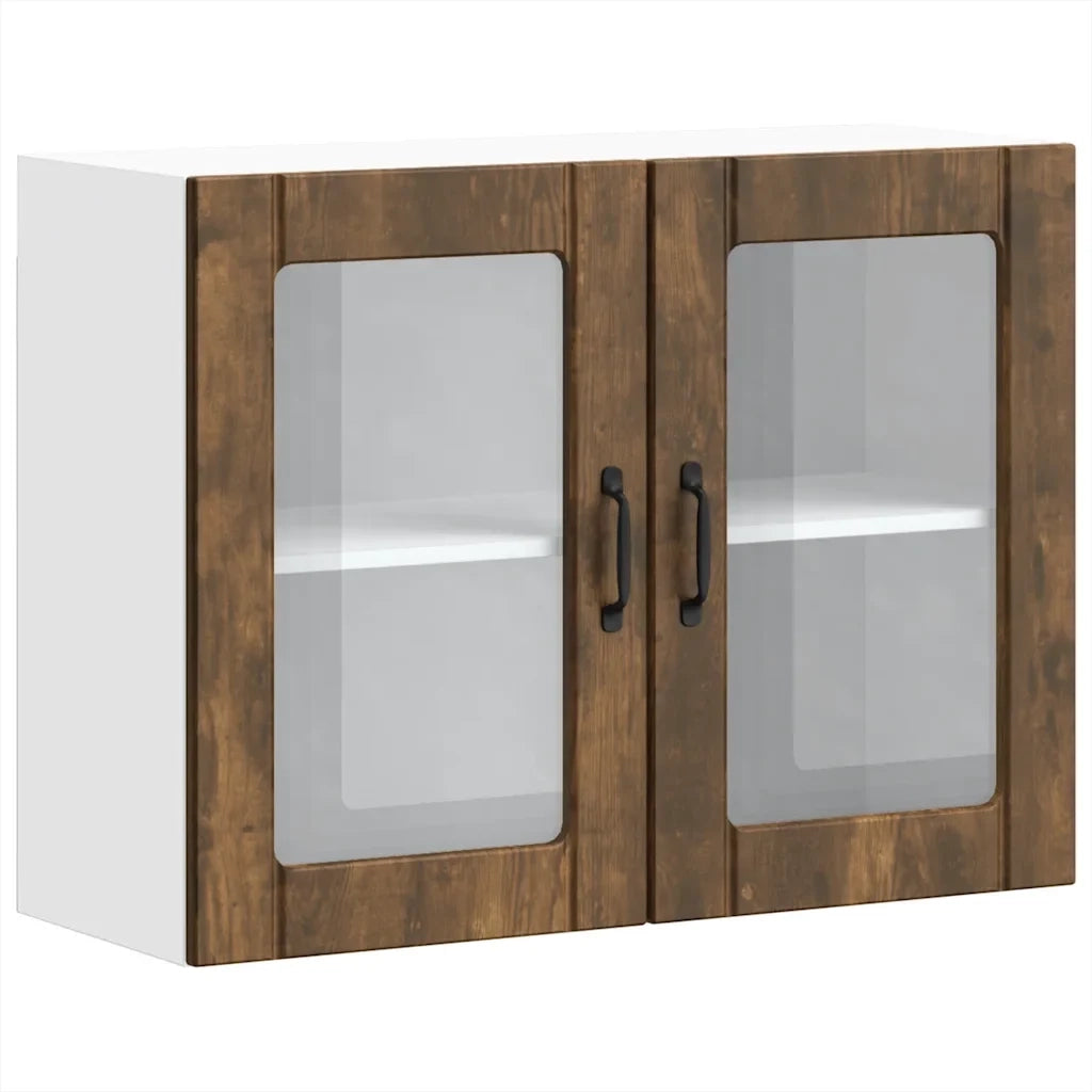 Mobiletto da cucina a parete pratico e di design 80 x 31 x 60 cm con spazio contenitivo ottimale realizzato in legno composito finitura rovere affumicato 02_0050197