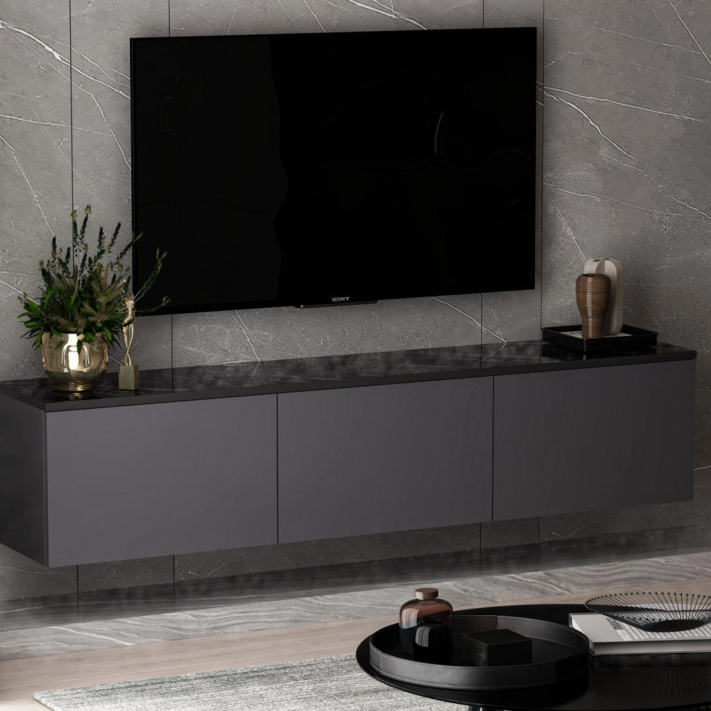 Mobile TV sospeso in legno "Neon" con illuminazione LED - 160 x 32 x 35 cm - Grigio antracite
