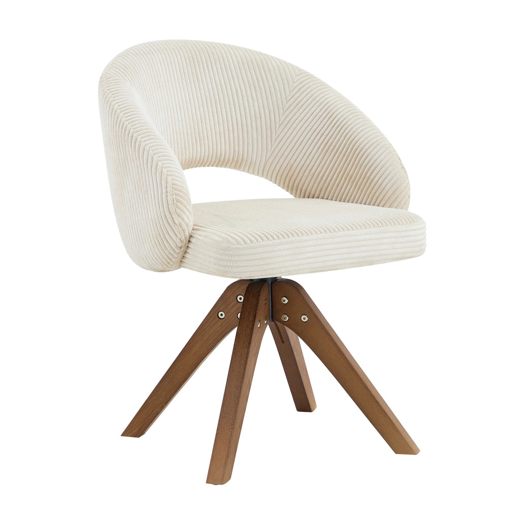 Set 2 Sedie Girevoli Retr¨° ¨C MINIMAL ¨C Tessuto Bianco a Righe, Gambe in Legno Massello Noce, Schienale